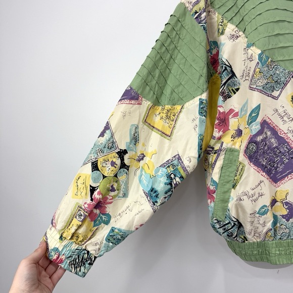 Swell Jacket Women's L Floral  VTG Hawaiian Post Card‎ 100% Silk Artsy Bomber - Picture 10 of 14